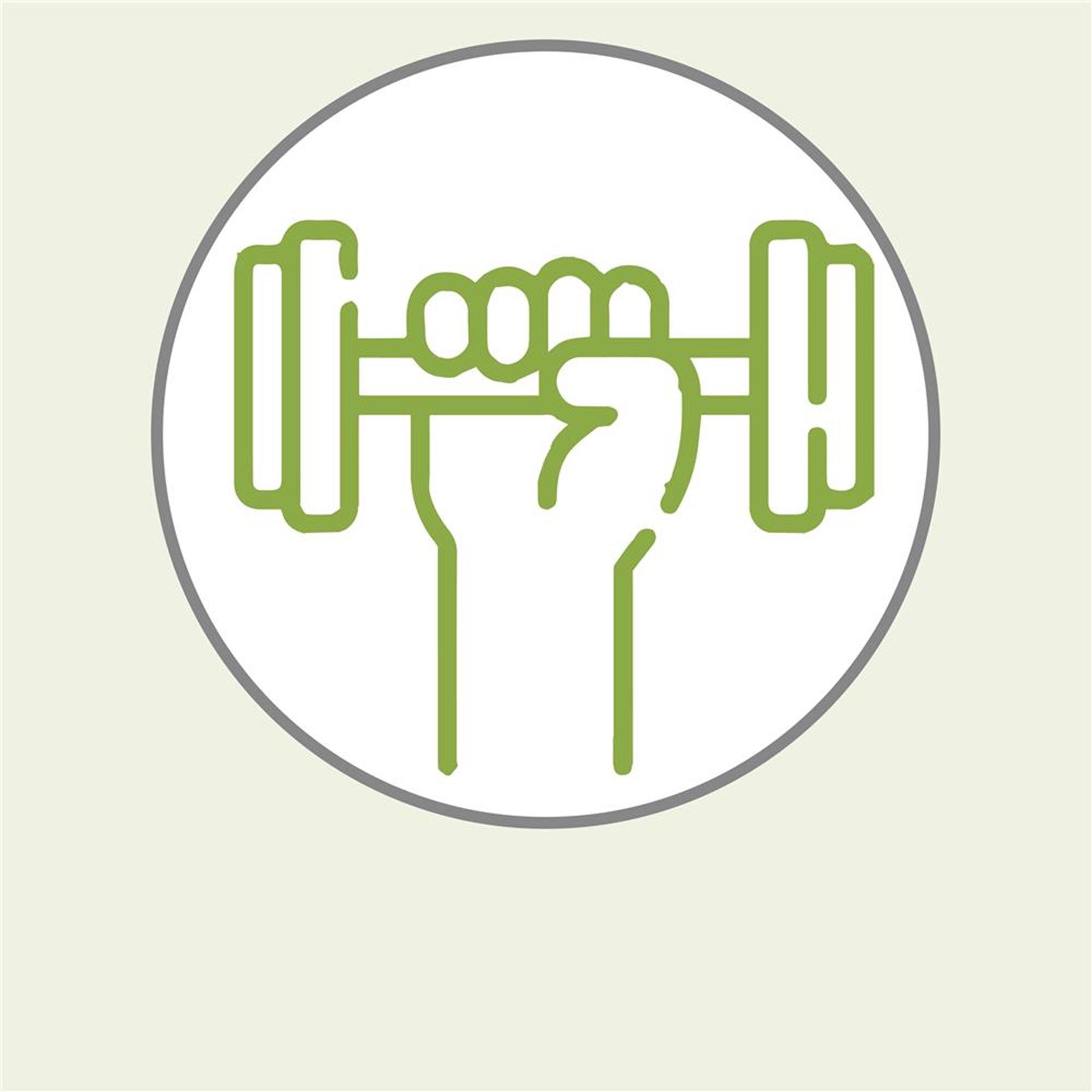 Eine grüne und weiße Hand hält ein Hantelgewicht.