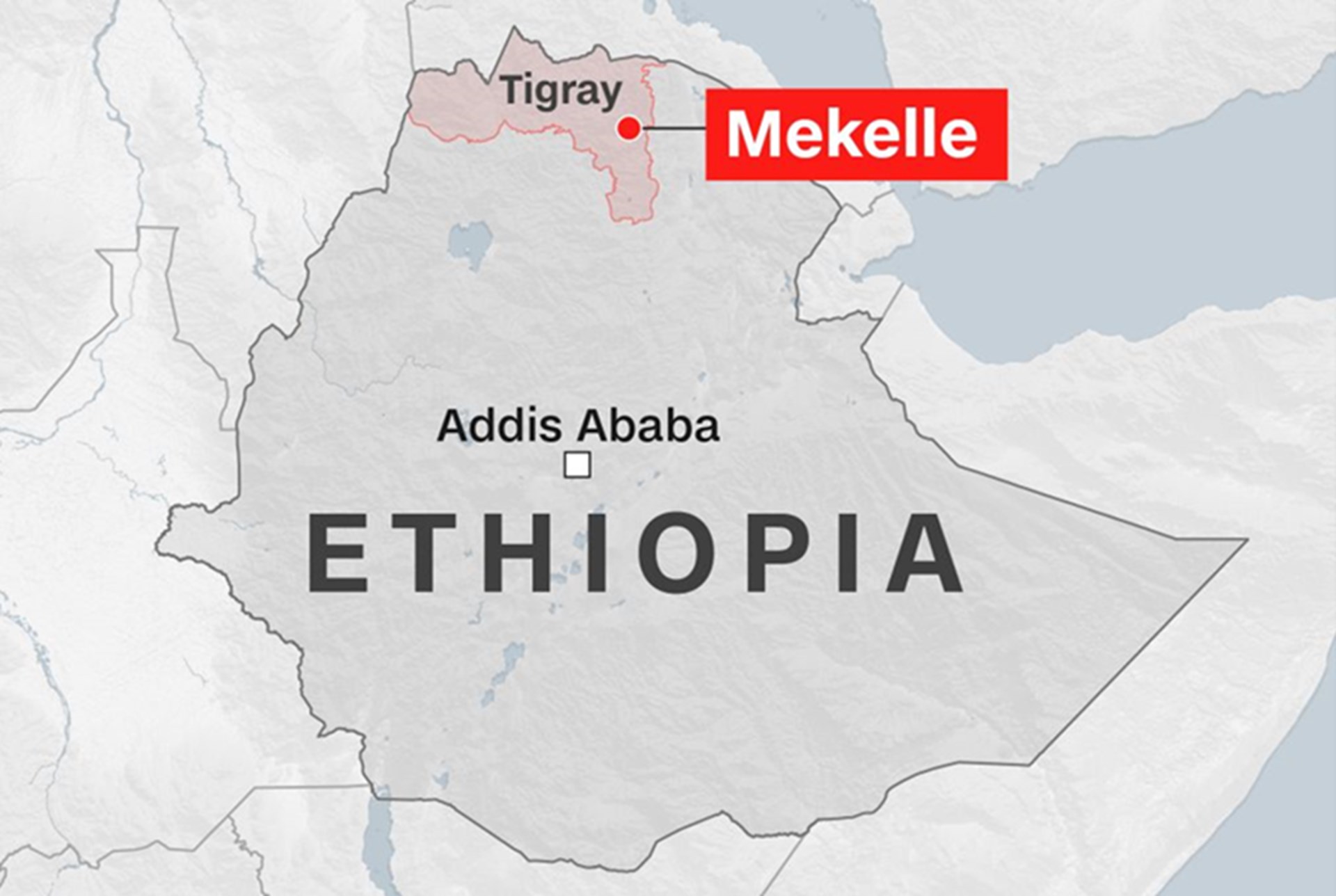 Zeigt die Regionen Tigrays und Mekelle