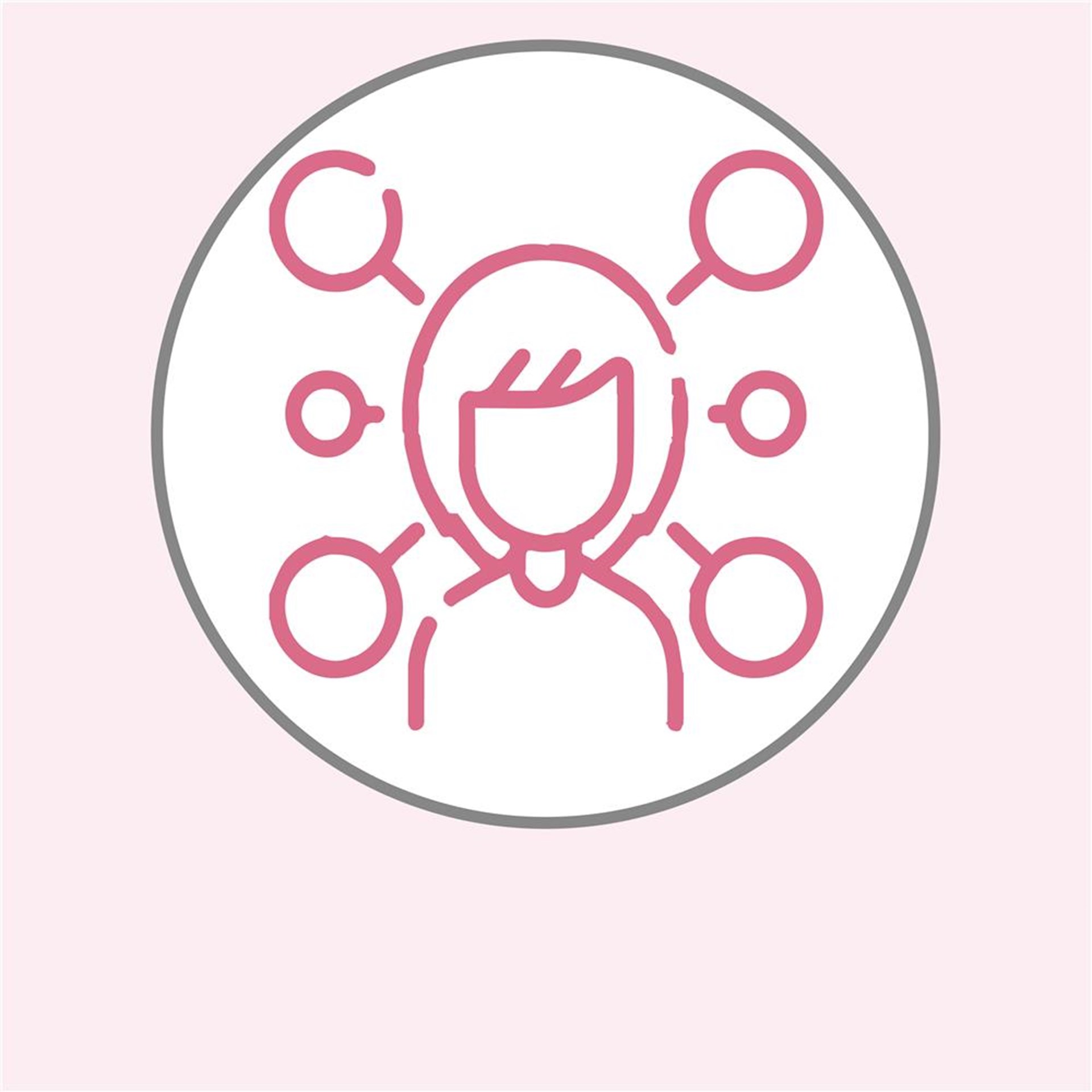 Eine Frau, deren Kopf von einem pinken Kreis umgeben ist, was einen modernen und kreativen Eindruck vermittelt.